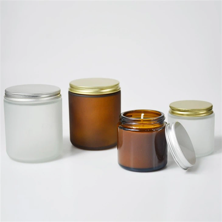 Aluminum Cap Amber Color Glass Candle Jar
